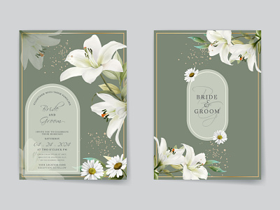 Elegant wedding invitations with white lily watercolor design elegant