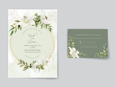 Elegant wedding invitations with white lily watercolor design elegant