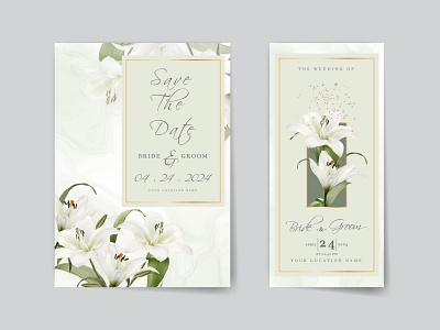 Elegant wedding invitations with white lily watercolor design elegant