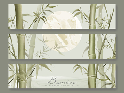 Background Set with Bamboo Hand Drawn collection