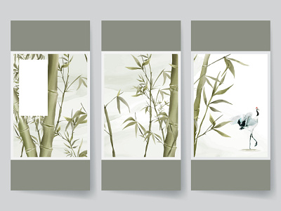 Background Set with Bamboo Hand Drawn collection