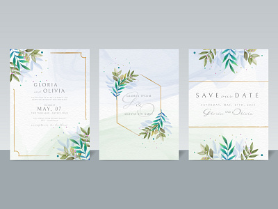 Elegant wedding invitation card template floral watercolor gold