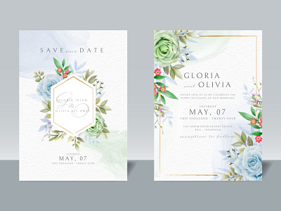 Elegant wedding invitation card template floral watercolor gold