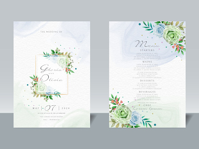Elegant wedding invitation card template floral watercolor gold