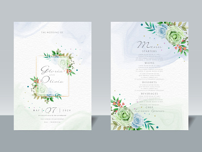 Elegant wedding invitation card template floral watercolor