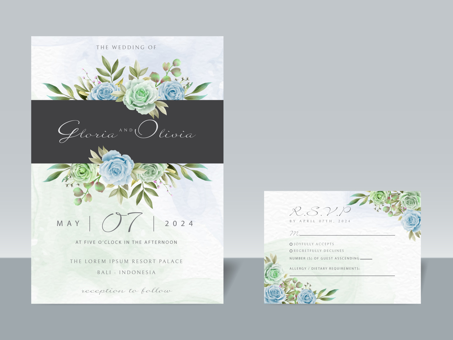 Elegant wedding invitation card template floral watercolor by Theresia ...