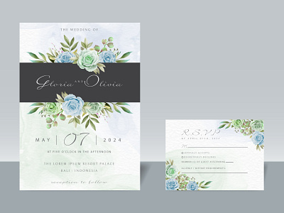 Elegant wedding invitation card template floral watercolor gold