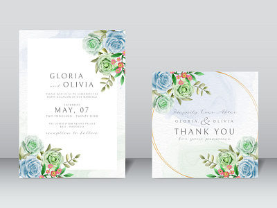 Elegant wedding invitation card template floral watercolor gold