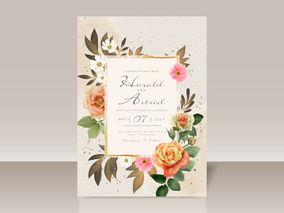 Beautiful Hand Drawn Roses Wedding Invitation Card poster