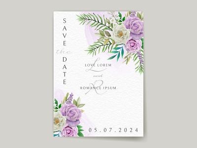 Romantic purple flowers wedding invitation card elegant