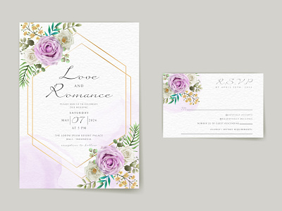 Romantic purple flowers wedding invitation card elegant