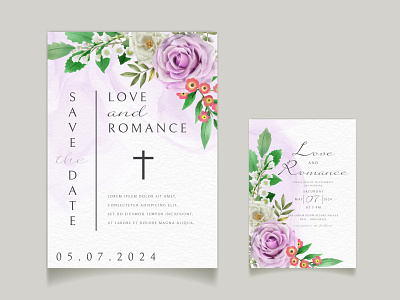 Romantic purple flowers wedding invitation card elegant