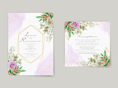 Romantic purple flowers wedding invitation card elegant