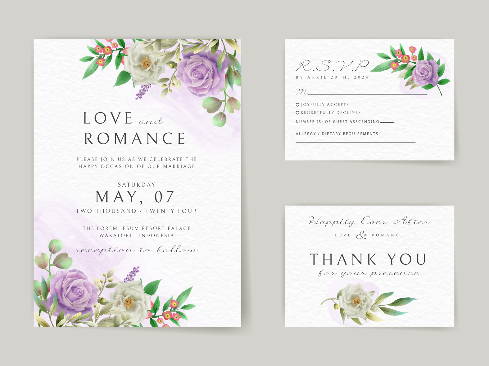 Romantic purple flowers wedding invitation card by Theresia Linda ...