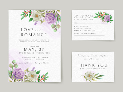 Romantic purple flowers wedding invitation card