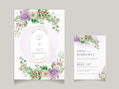 Romantic purple flowers wedding invitation card elegant