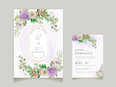 Romantic purple flowers wedding invitation card