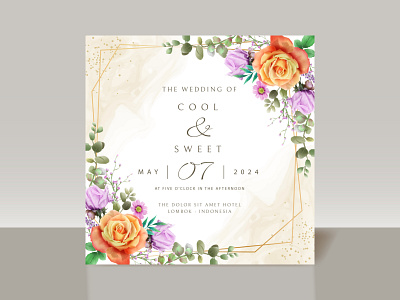 Beautiful floral watercolor wedding invitation card leaf