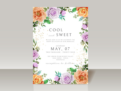 Beautiful floral watercolor wedding invitation card leaf