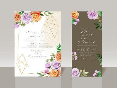 Beautiful floral watercolor wedding invitation card leaf