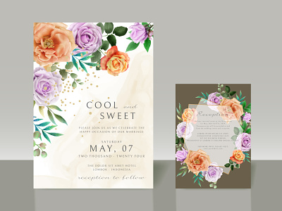 Beautiful floral watercolor wedding invitation card set