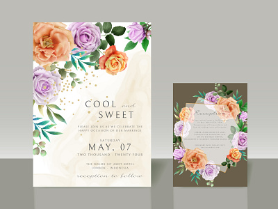 Beautiful floral watercolor wedding invitation card leaf