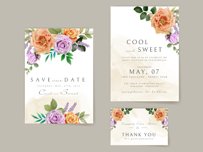 Beautiful floral watercolor wedding invitation card set