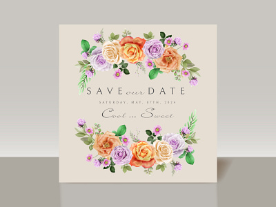 Beautiful floral watercolor wedding invitation card leaf