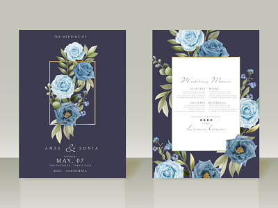 Elegant blue flowers wedding invitations