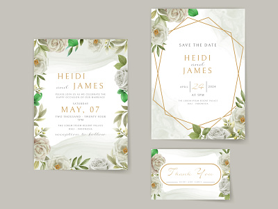 Elegant wedding invitation white flowers design nature