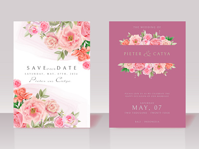 Beautiful pink floral watercolor wedding invitation cards marriage