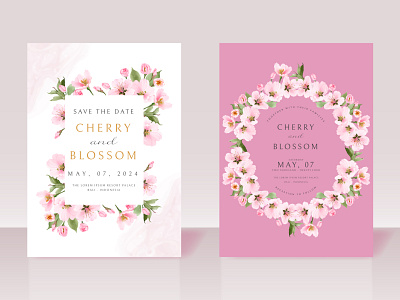 Beautiful cherry blossom wedding invitation card template