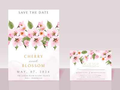 Beautiful cherry blossom wedding invitation card template sakura