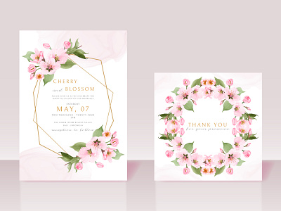 Beautiful cherry blossom wedding invitation card template sakura