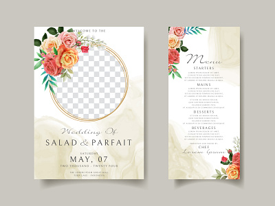 Wedding invitation card template with red roses design romantic