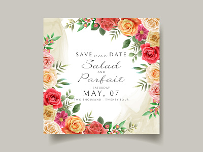 Wedding invitation card template with red roses design romantic