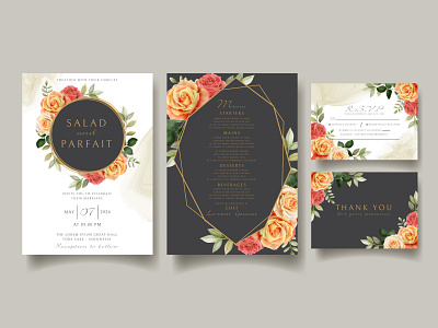 Wedding invitation card template with red roses design romantic