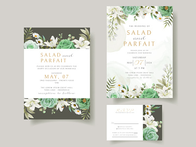 Greenery floral wedding invitation card template frame