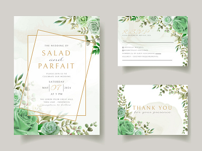 Greenery floral wedding invitation card template frame