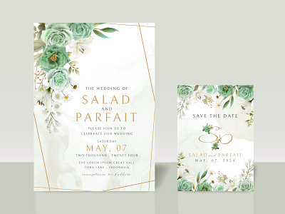 Greenery floral wedding invitation card template frame