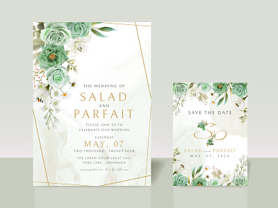 Greenery floral wedding invitation card template