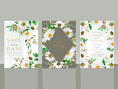 Beautiful white flower wedding invitation card set border