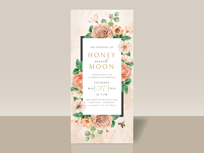 Beautiful floral and bees wedding invitation card element