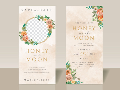 Beautiful floral and bees wedding invitation card