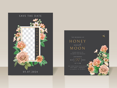 Beautiful floral and bees wedding invitation card element