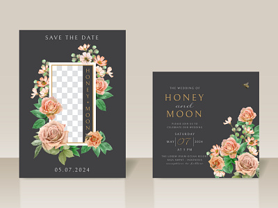 Beautiful floral and bees wedding invitation card