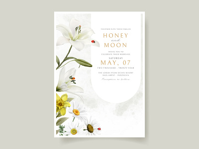 Beautiful floral and ladybugs wedding invitation card