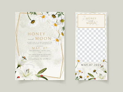 Beautiful floral and ladybugs wedding invitation card blossom