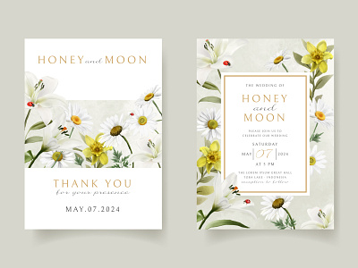 Beautiful floral and ladybugs wedding invitation card blossom