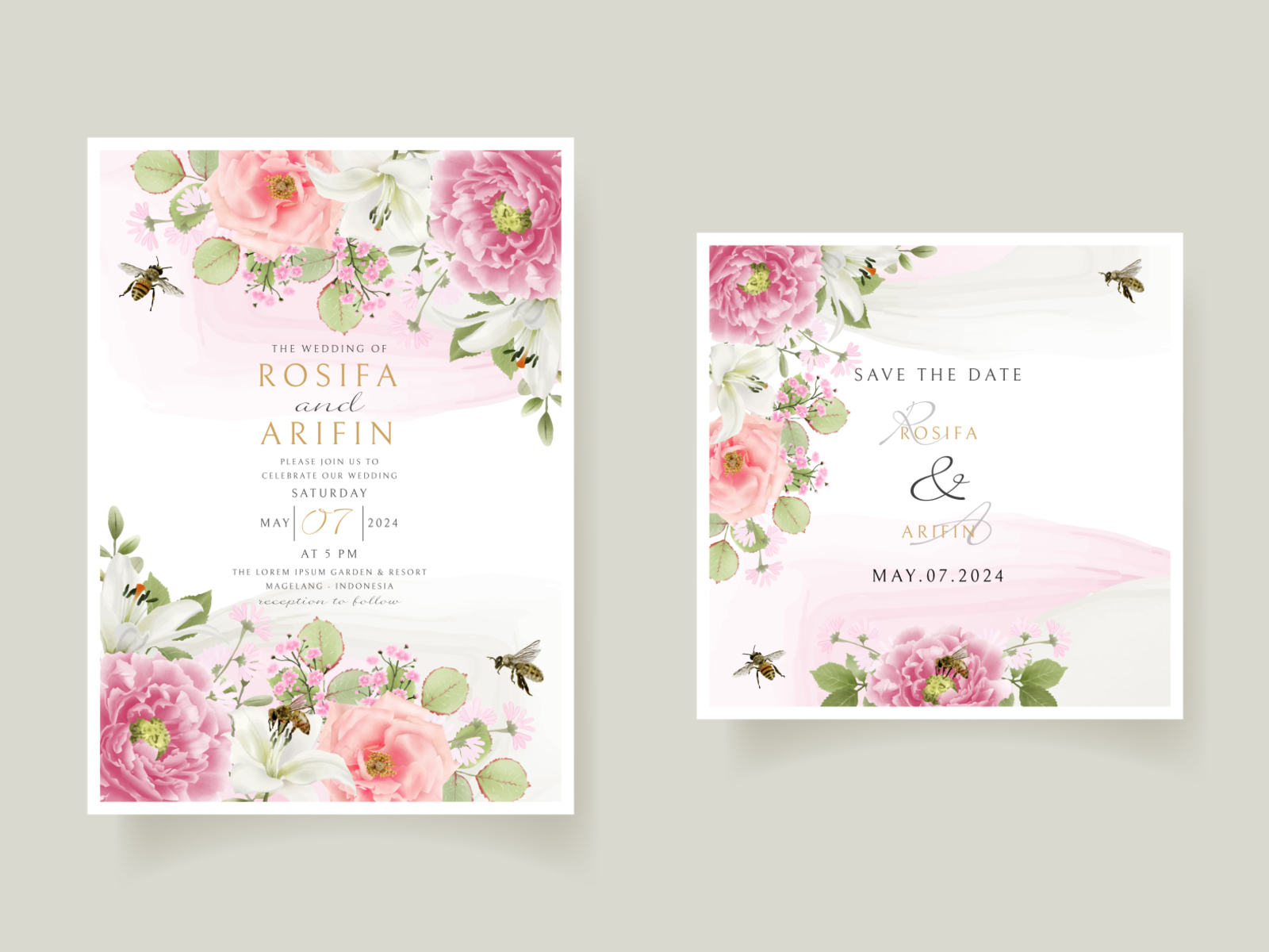 Wedding Invitation Card Template With Beautiful Floral Hand Draw By Theresia Linda Odilia On 